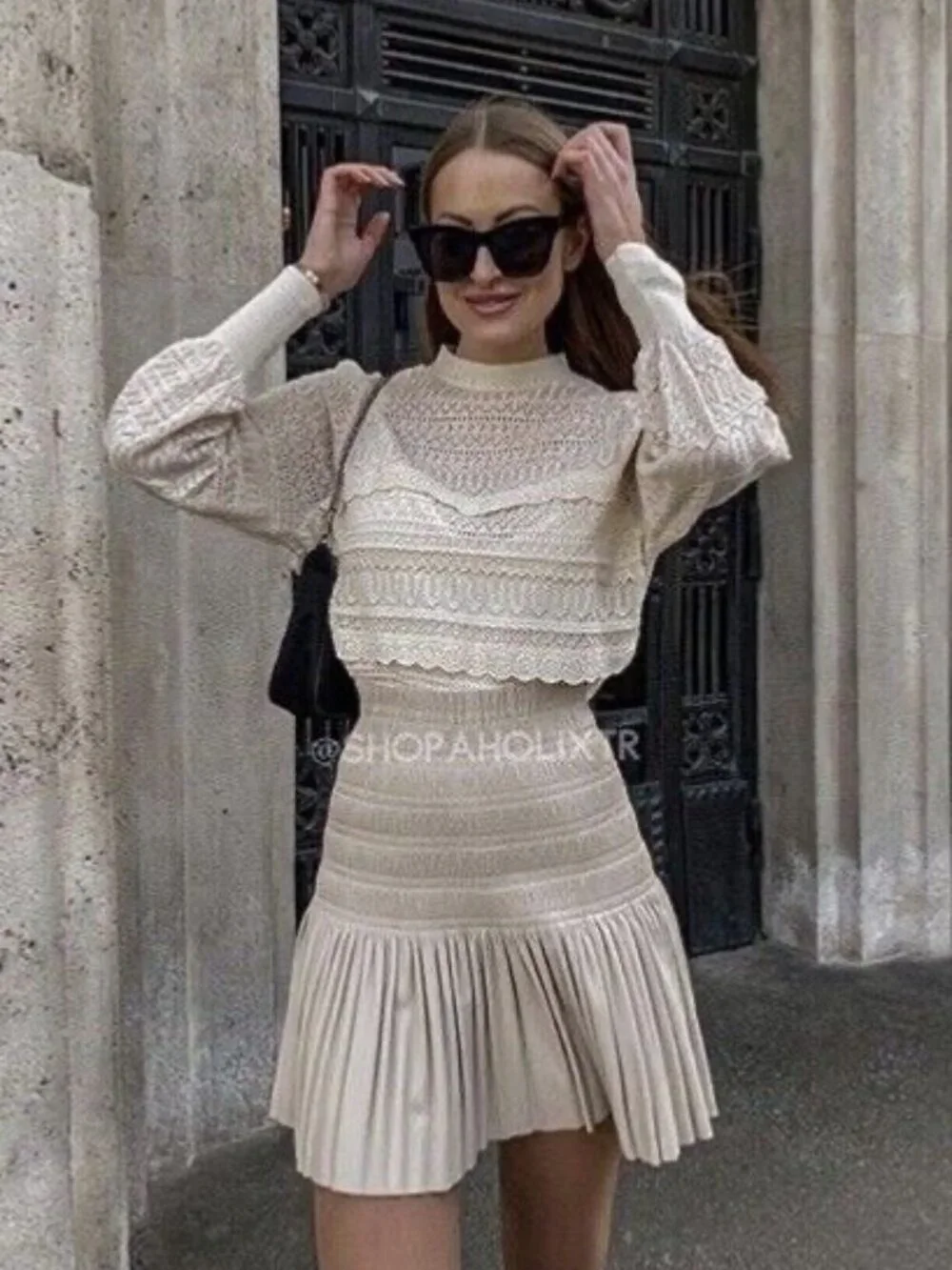 ZARA Pullon Mini Faux Leather Flounce Smocked Skirt Cream Small #A3961